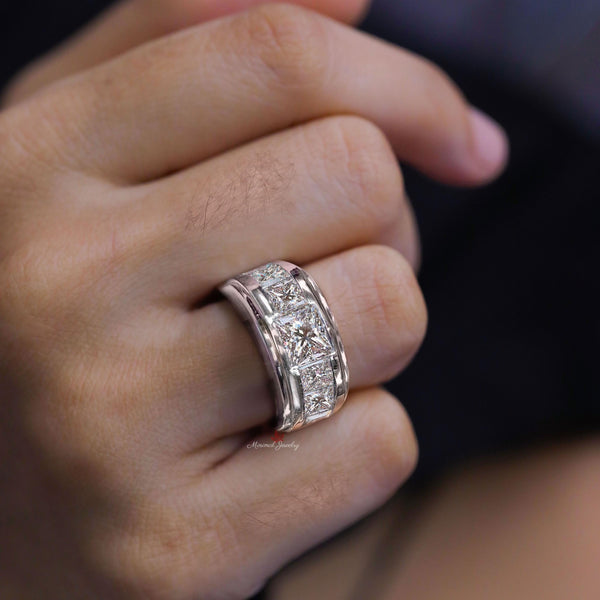 mens Moissanite ring unique mens wedding band 14k gold channel set male ring mens engagement wedding ring promise ring gift for him