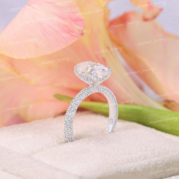 2.5ct Oval Moissanite Engagement Rin Hidden Halo oval cut wedding ring women Thick gold wide band solitaire ring for bridal ring set