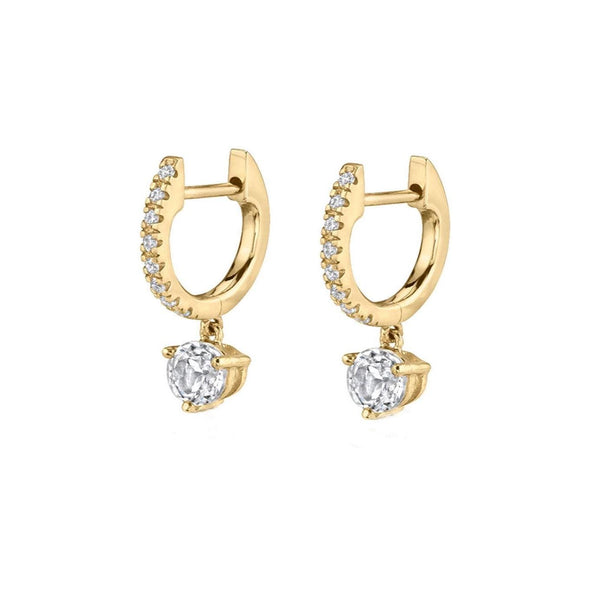 Diamond huggie hoop earrings with charm 14k solid gold huggie small hoop earrings diamond drop dangle diamond earrings charm hoop earrings