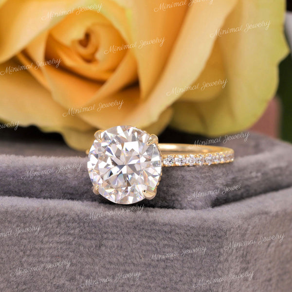 4CT moissanite engagement ring,round hidden halo solitaire ring,4 claw prong,classic round cut moissanite ring,aniversary,wedding ring,women