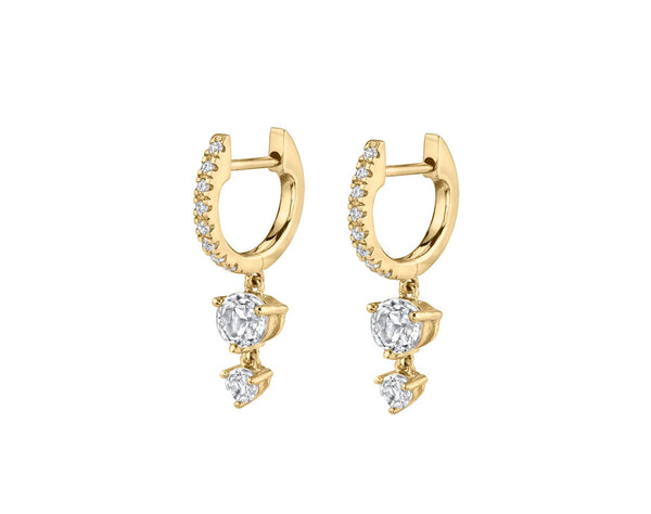 Diamond hoop earrings with charm,14k solid gold,huggie hoop earrings,diamond huggie earrings,dangle,small•diamond hoops,charm hoop earrings