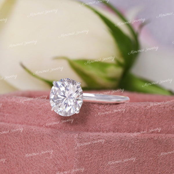 2.5 CT Round moissanite engagement ring,white gold,hidden halo brilliant round cut,solitaire cathedral ring set,pave bridge,wedding ring,14k