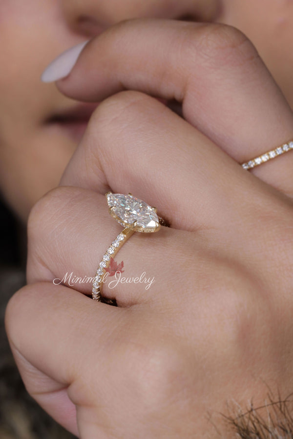 2.6 CT marquise engagement ring,moissanite marquise,solitaire ring,unique,diamond hidden halo ring,marquise cut•18k/14k•wedding ring•women