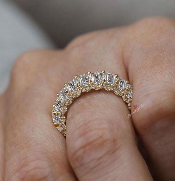 Emerald cut wedding band moissanite eternity band thick gold eternity ring unique anniversary band 5mm wedding band Matching Stacking ring