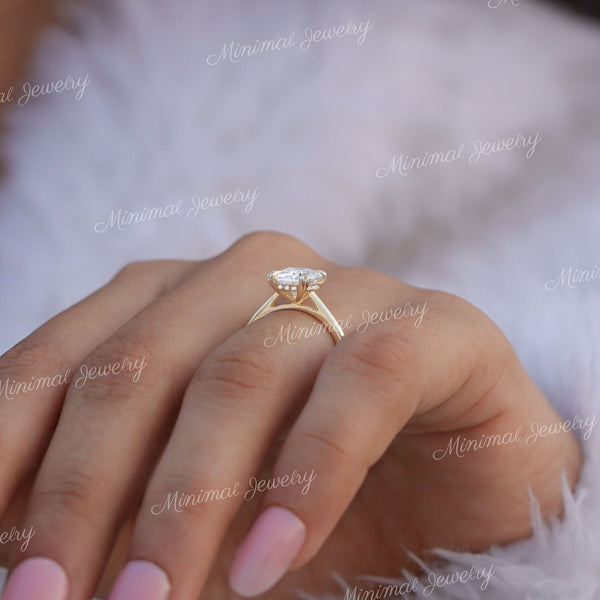 2.5 CT cushion cut moissanite engagement ring,hidden halo elongated cushion,solitaire Cathedral ring,double claw prong,14k gold,wedding ring