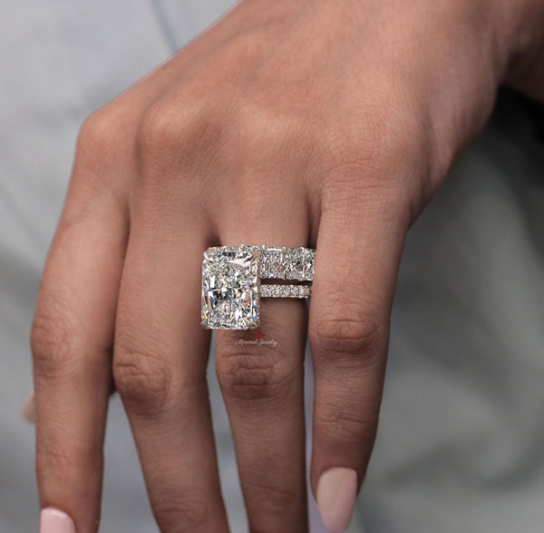 Radiant cut moissanite engagement ring set hidden halo 12.5CT Radiant moissanite bridal set wedding ring big large diamond anniversary ring