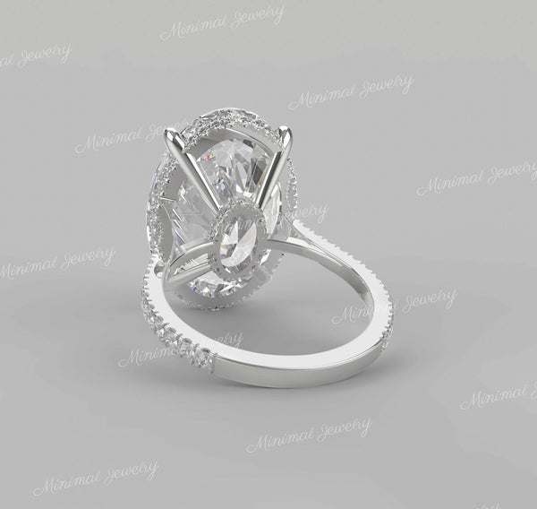 16 CT Oval moissanite engagement ring Hidden halo cathedral unique,Solitaire big large Oval engagement ring,celebrity style wedding ring