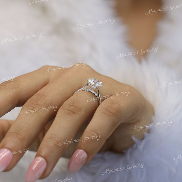 2.5 CT Round moissanite engagement ring,white gold,hidden halo brilliant round cut,solitaire cathedral ring set,pave bridge,wedding ring,14k