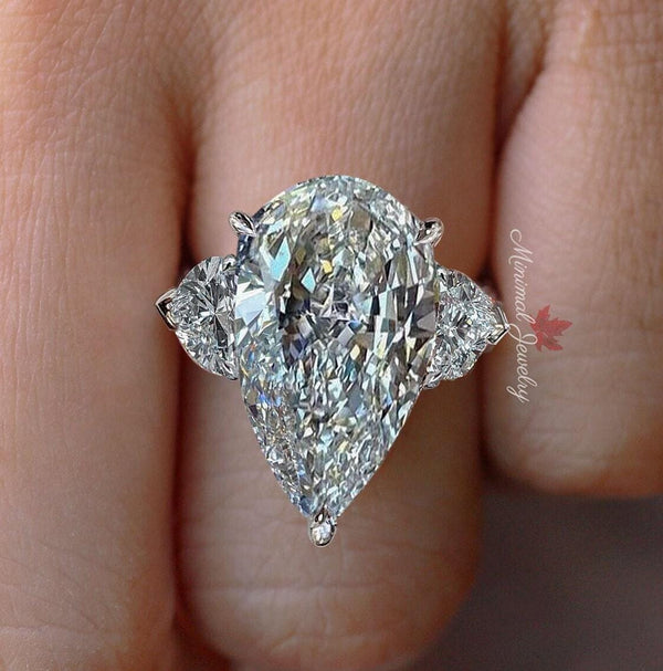 8ct Pear cut moissanite Engagement Ring Three stone Hidden Halo 14k gold large pear shaped ring statement wedding ring or Anniversary Ring