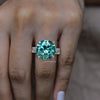 11CT Green Moissanite Ring White Gold Statement Cocktail Ring Large Blue Moissanite Wedding Anniversary ring newly engaged Gift for Her