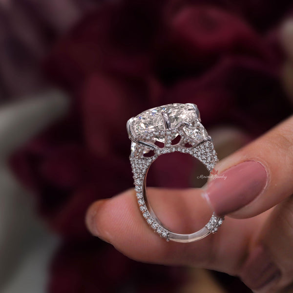 Oval lab grown diamond ring 9CT IGI Certified oval engagement ring hidden halo Three stone large diamond wedding anniversary ring for women