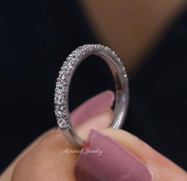 Dainty 14k Gold Lab Grown Diamond Wedding Band: Thin Stackable Ring