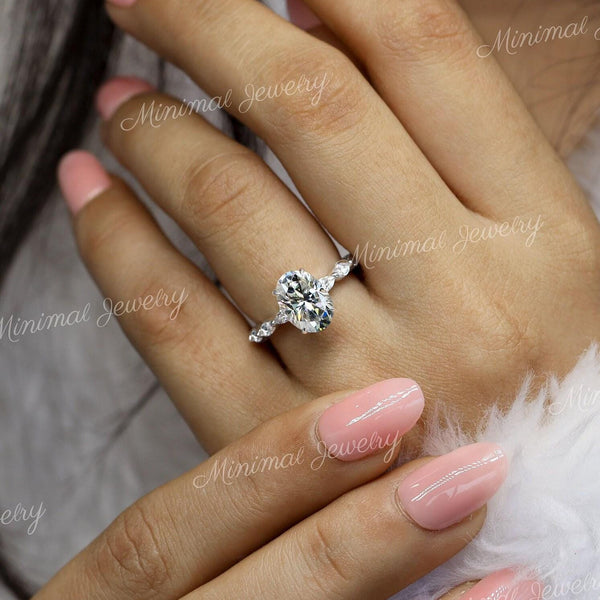 2.5ct oval moissanite engagement ring,hidden halo,14k white gold,solitaire,unique oval engagement ring,bridal wedding ring,women,anniversary