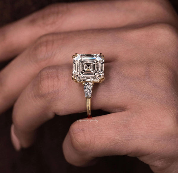 9ct Asscher Cut Moissanite Engagement Ring Large Three Stone Ring Big Diamond Anniversary Ring Statement Wedding Ring for Women Bridal set