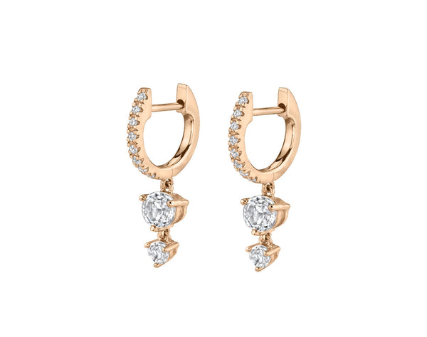 Diamond hoop earrings with charm,14k solid gold,huggie hoop earrings,diamond huggie earrings,dangle,small•diamond hoops,charm hoop earrings