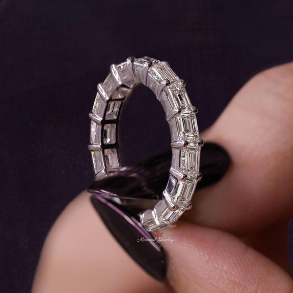 moissanite eternity band emerald cut wedding band east west bezel ring dainty wedding band gold emerald eternity ring women anniversary band