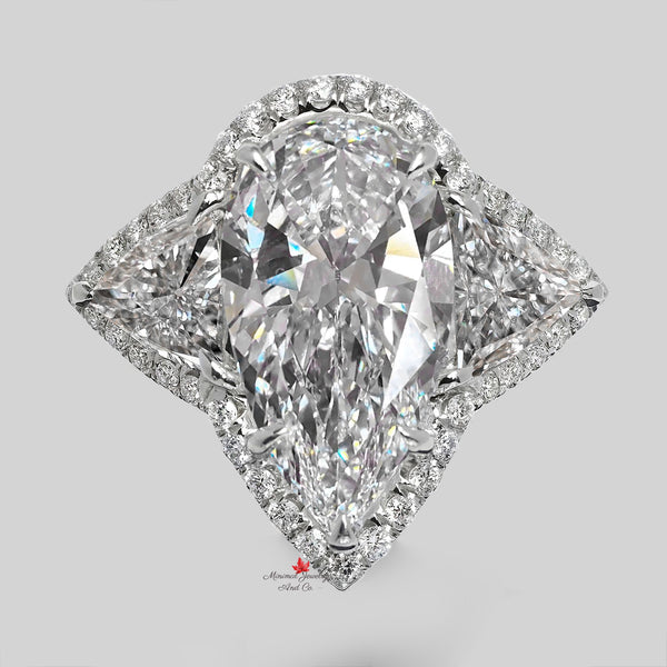 Pear shaped engagement ring Three stone 3CT pear moissanite halo wedding ring white gold teardrop anniversary ring diamond alternative ring