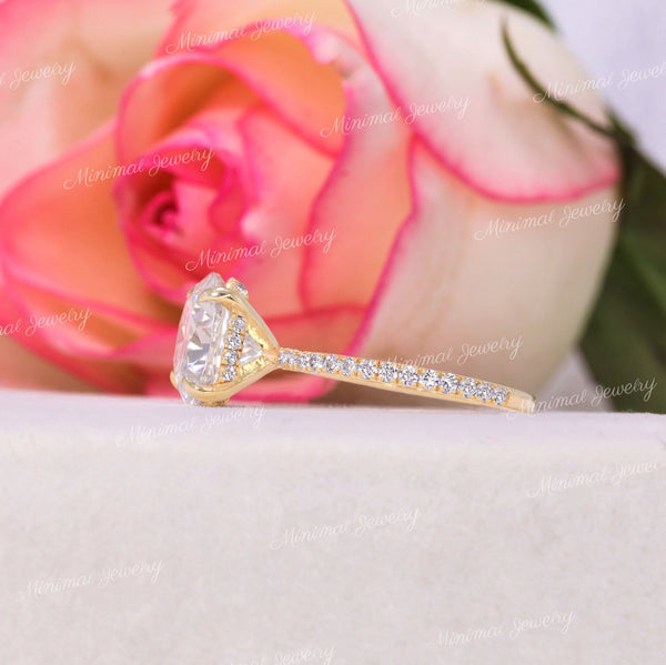 4CT moissanite engagement ring,round hidden halo solitaire ring,4 claw prong,classic round cut moissanite ring,aniversary,wedding ring,women