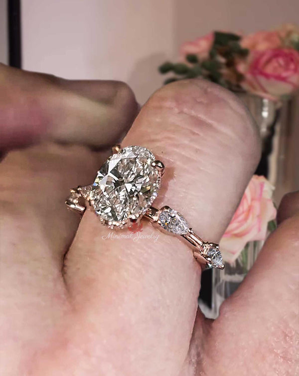 oval lab grown diamond engagement ring set 1.8 CT igi certified oval cut lab diamond bridal wedding ring set solitaire ring with hidden halo