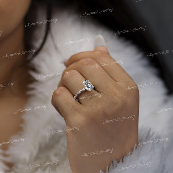 2.5ct oval moissanite engagement ring,hidden halo,14k white gold,solitaire,unique oval engagement ring,bridal wedding ring,women,anniversary