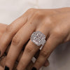 Radiant Cut Moissanite Engagement Ring 10 CT Three Stone Halo Filigree Ring Art Deco Wedding Ring Statement Large Diamond Anniversary ring