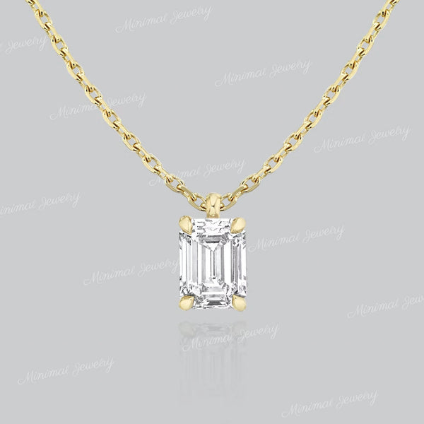 Emerlad cut moissanite pendant necklace,18k/14k solid gold chain necklace,solitaire moissanite necklace,minimalist rose gold necklace