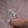 5.5CT Two stone ring pear shaped engagement ring Toi et moi hidden halo pear moissanite&pink pear morganite ring double diamond wedding ring