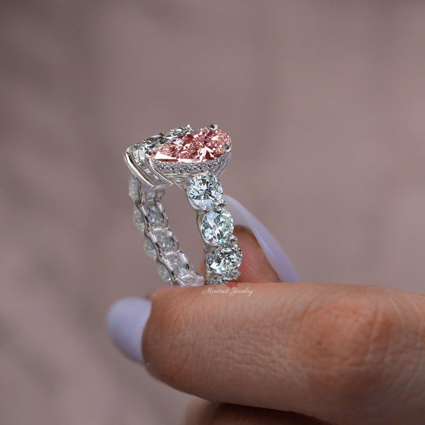 5.5CT Two stone ring pear shaped engagement ring Toi et moi hidden halo pear moissanite&pink pear morganite ring double diamond wedding ring