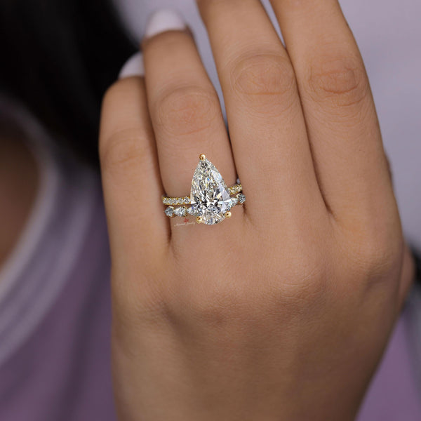 14k solid gold lab grown diamond pear shaped engagement ring cathedral hidden halo 3.1CT lab diamond ring Certified CVD Diamond wedding ring