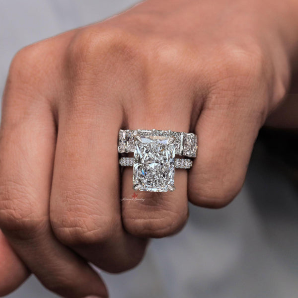 Radiant cut moissanite engagement ring set hidden halo 12.5CT Radiant moissanite bridal set wedding ring big large diamond anniversary ring