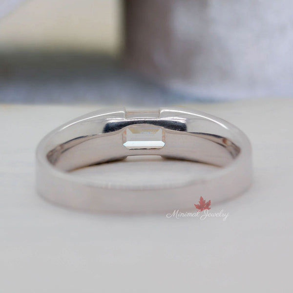 mens moissanite ring unique mens wedding band gift for him bezel set ring for men white gold mens emerald ring promise ring for him Husband