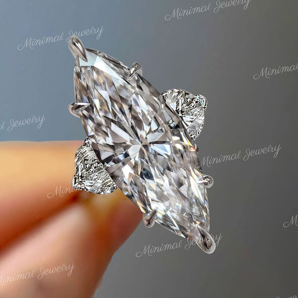 Marquise moissanite engagement ring 8.7 TCW Three stone large marquise engagement ring wedding ring women anniversary gift statement ring