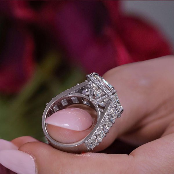 14k solid gold statement ring wide band 9.5 CT radiant cut moissanite wedding anniversary ring for women