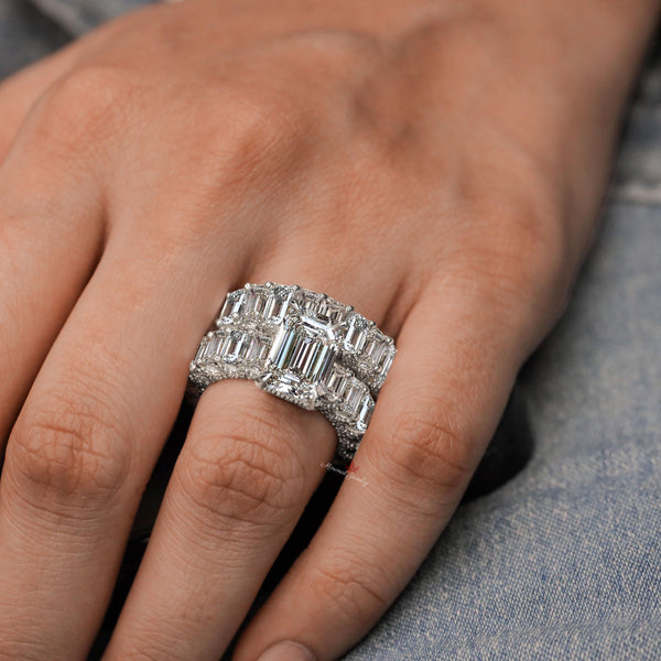 Emerald cut moissanite engagement ring set 5CT moissanite bridal set anniversary wedding ring women hidden halo eternity band solitaire ring