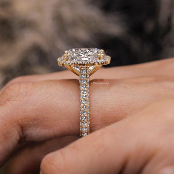 cushion cut halo engagement ring 8.5 CT large crushed ice elongated cushion cut moissanite engagement ring 14k gold cathedral wedding ring