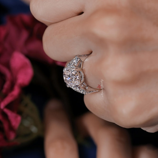 7CT oval lab grown diamond ring Three stone engagement ring platinum igi certified oval cut lab diamond wedding ring women anniversary ring