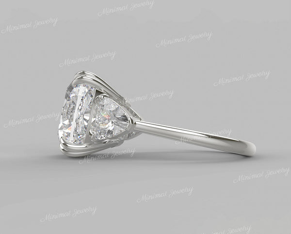 5 CT Old mine cushion cut moissanite engagement ring,Three stone moissanite ring,trillion&big old European cut 3 stone cushion wedding ring