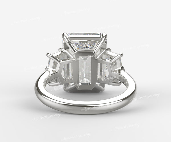 14k solid gold Emerald Cut Moissanite Engagement Ring 10.9 TCW Three Stone Emerald Cut Ring Large Diamond Cocktail anniversary wedding ring