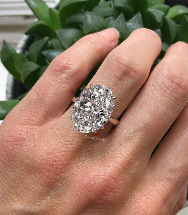 Oval moissanite engagement ring 14k Rose gold solitaire 12.5CT Oval cut wedding ring large diamond anniversary gift statement cocktail ring