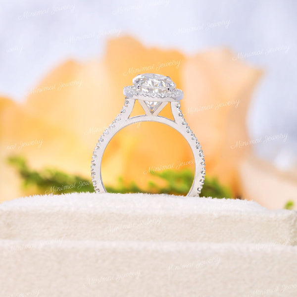 2.5 CT oval halo engagement ring,14k white gold,unique cathedral set,oval moissanite halo ring,oval cut moissanite,anniversary,wedding ring