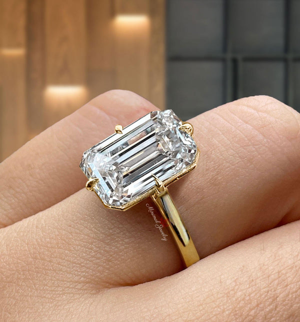 9CT Emerald Cut Engagement Ring in 14K Gold Solitaire emerald cut moissanite Ring Statement Wedding anniversary gift Large Diamond ring