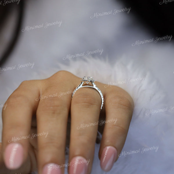 2 CT Marquise Moissanite Engagement Ring: 14k White Gold Halo