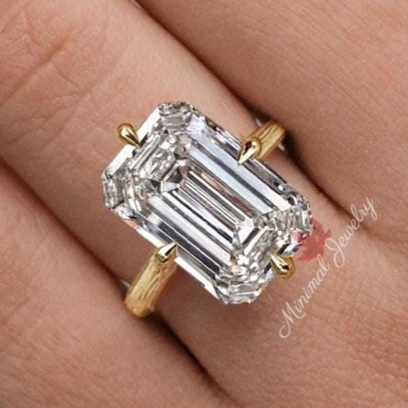 10 CT Lab grown diamond ring Emerald Cut Engagement Ring 14k gold IGI certified Large Diamond Statement Wedding anniversary Ring for women