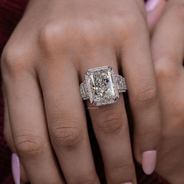 9.5 CT Radiant moissanite engagement ring large radiant cut halo ring eternity band art deco celebrity style big diamond ring wedding ring