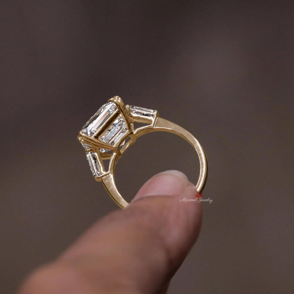 9ct Asscher Cut Moissanite Engagement Ring Large Three Stone Ring Big Diamond Anniversary Ring Statement Wedding Ring for Women Bridal set