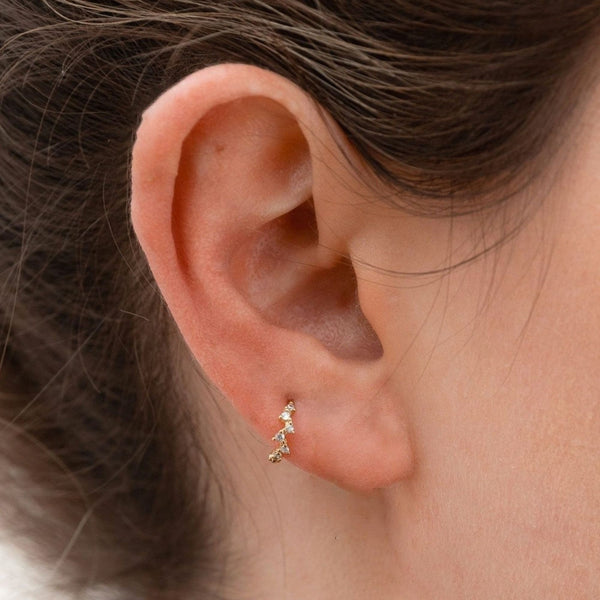 Diamond huggie hoop earrings,14k solid gold,cartilage earring,helix hoop,cartilage hoop,small•tiny hoop earrings•diamond huggie earrings