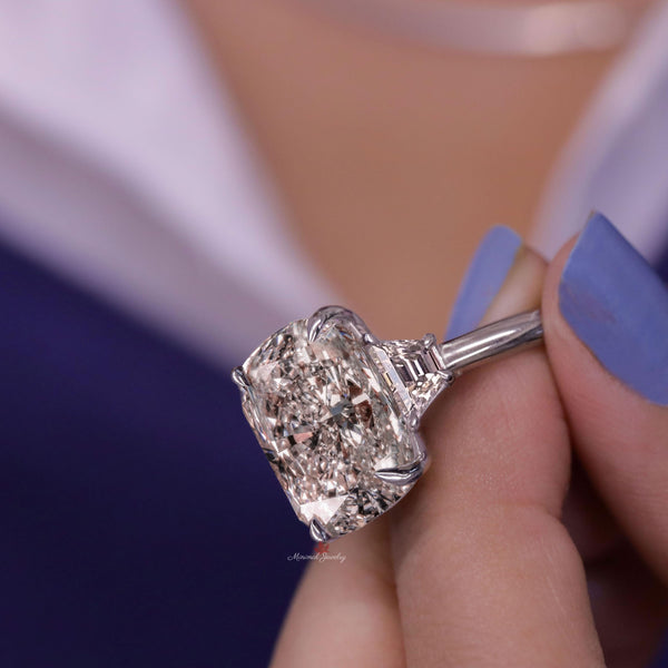 17.5CT cushion cut Moissanite engagement ring Three stone engagement ring Large moissanite diamond cocktail ring big stone ring wedding ring