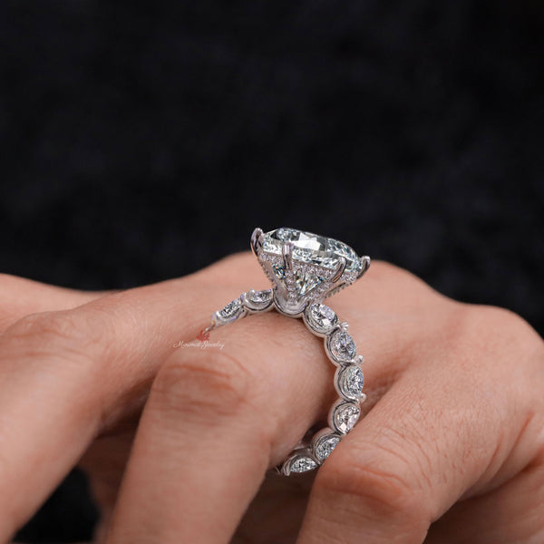 12 ct round moissanite engagement ring thick wide eternity band,hidden halo wedding ring iced out large moissanite diamond cocktail ring