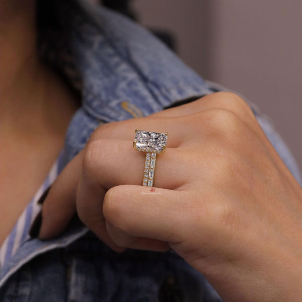 lab grown diamond ring 2.8 CT radiant cut engagement ring set wedding ring set simple IGI certified hidden halo CVD lab created diamond ring