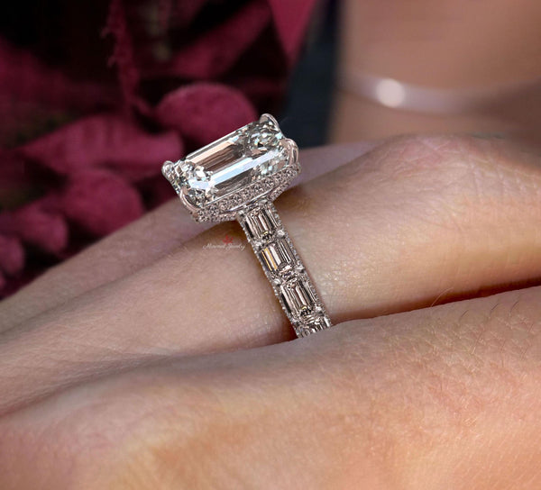 Lab Grown Diamond emerald cut Engagement Ring 5CT IGI Certified emerald Diamond Solitaire Half Eternity Band Wedding Anniversary Ring women
